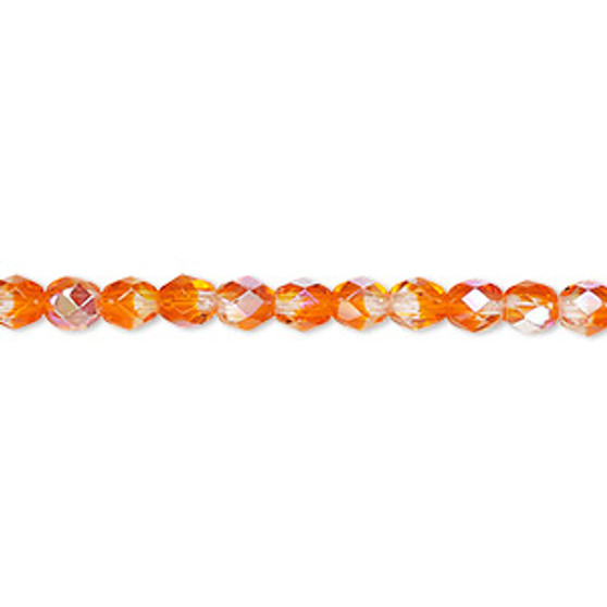 4mm - Czech - Two Tone Crystal/Orange AB - 1200 beads (1 Mass) - Faceted Round Fire Polished Glass