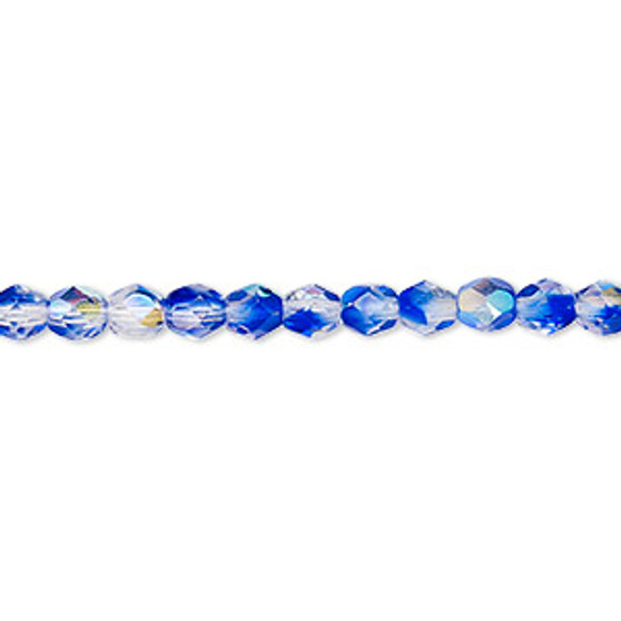 4mm - Czech - Two Tone Crystal/ Dark Blue AB - 1200 beads (1 Mass) - Faceted Round Fire Polished Glass