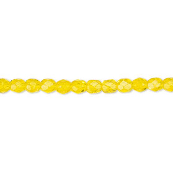 4mm - Czech - Yellow - 1200 beads (1 Mass) - Faceted Round Fire Polished Glass