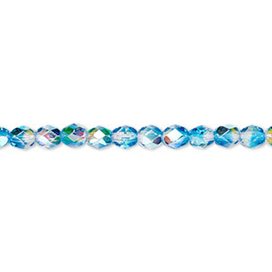 4mm - Czech - Two Tone Crystal/ Aqua AB - 1200 beads (1 Mass) - Faceted Round Fire Polished Glass