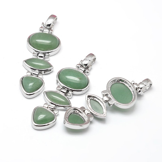 Brass Natural Green Aventurine Pendant, Platinum, 70x22x8mm, Hole: 4.5x9mm