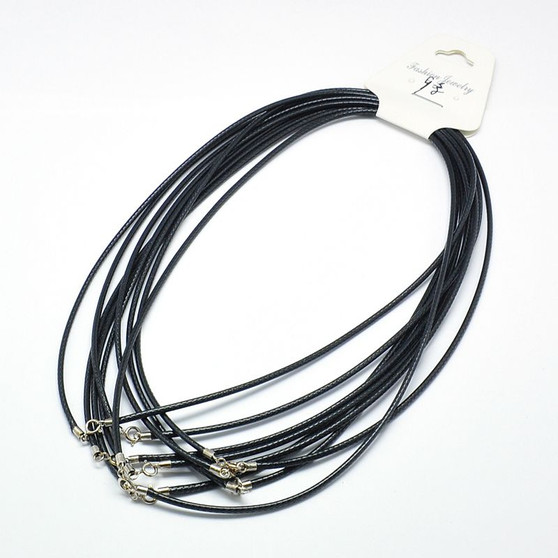 Waxed Cotton Cord, with 925 Sterling Silver Findings and Spring Ring Clasps, Black, 18 inch(45.8cm) - 1 piece