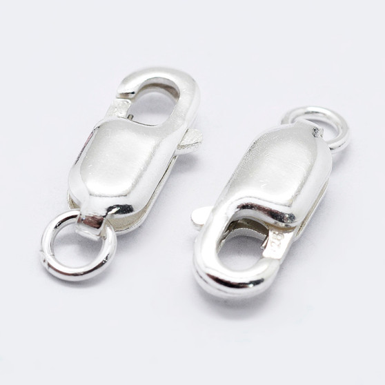 2 x 925 Sterling Silver Lobster Claw Clasps, Carved 925, Silver, 12mm, Hole: 1.5mm