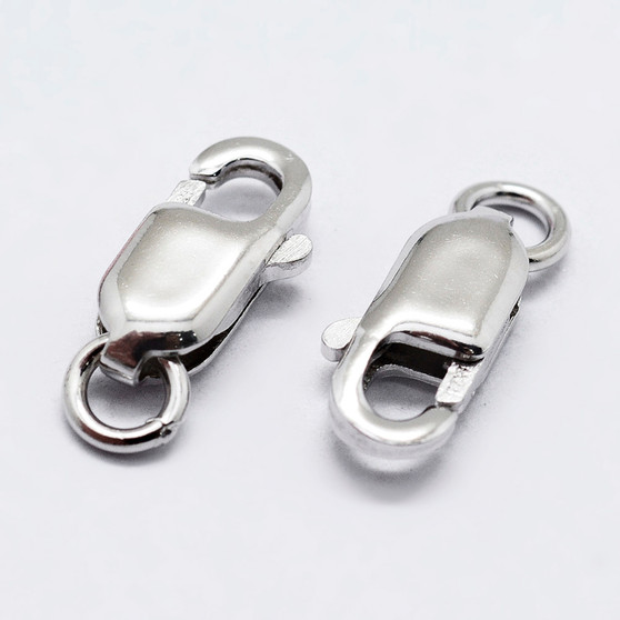 2 x 925 Sterling Silver Lobster Claw Clasps, Carved 925, platinum, 12mm, Hole: 1.5mm