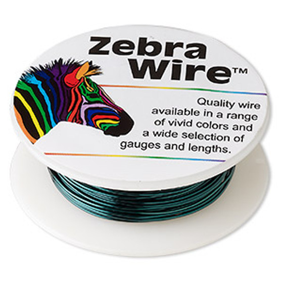 Wire, Zebra Wire™, color-coated copper, forest green, round, 22 gauge. Sold per 15-yard spool.