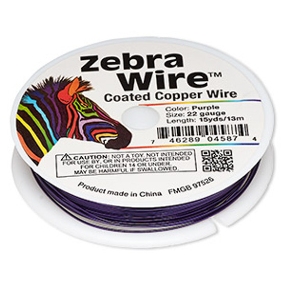 Wire, Zebra Wire™, color-coated copper, purple, round, 22 gauge. Sold per 15-yard spool.
