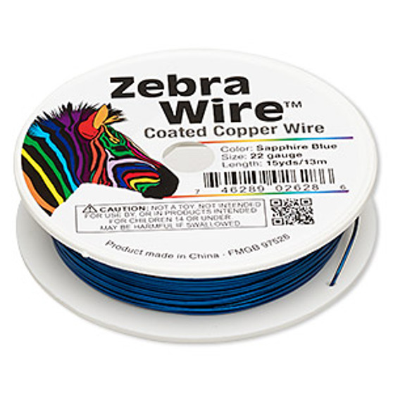 Wire, Zebra Wire™, color-coated copper, sapphire blue, round, 22 gauge. Sold per 15-yard spool.
