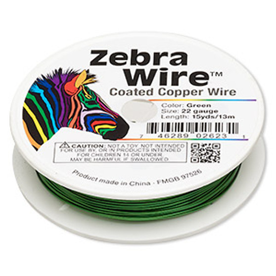 Wire, Zebra Wire™, color-coated copper, green, round, 22 gauge. Sold per 15-yard spool.