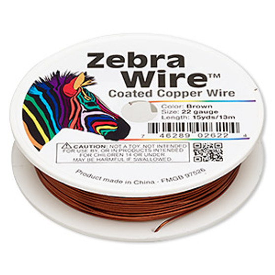 Wire, Zebra Wire™, color-coated copper, brown, round, 22 gauge. Sold per 15-yard spool.