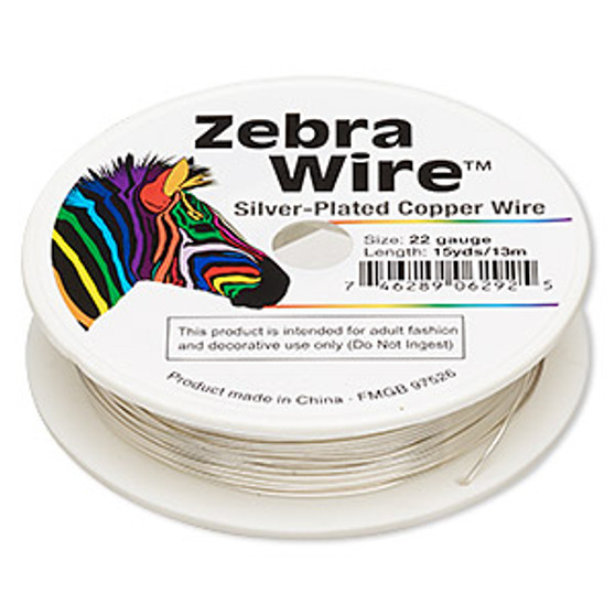 Wire, Zebra Wire™, silver-plated copper, round, 22 gauge. Sold per 15-yard spool.