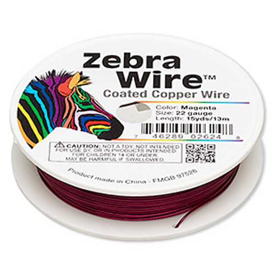 Wire, Zebra Wire™, color-coated copper, magenta, round, 22 gauge. Sold per 15-yard spool.
