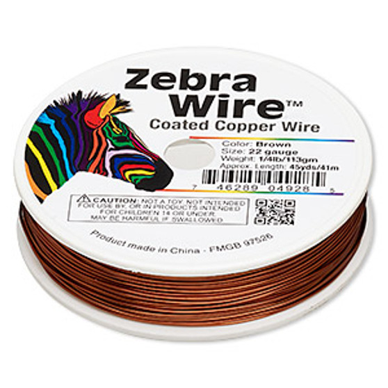 Wire, Zebra Wire™, color-coated copper, brown, round, 22 gauge. Sold per 1/4 pound spool, approximately 45 yards.