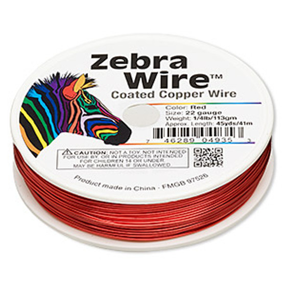 Wire, Zebra Wire™, color-coated copper, red, round, 22 gauge. Sold per 1/4 pound spool, approximately 45 yards.