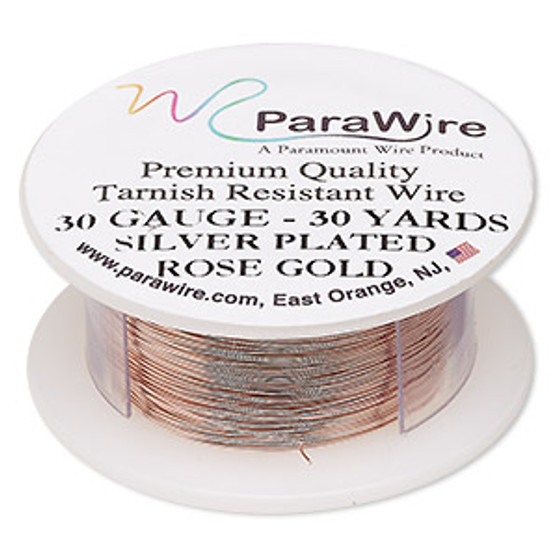 Wire, ParaWire™, rose gold-finished copper, round, 30 gauge. Sold per 30-yard spool.