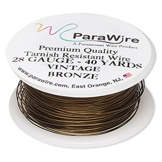 Wire, ParaWire™, vintage bronze-finished copper, round, 28 gauge. Sold per 40-yard spool.