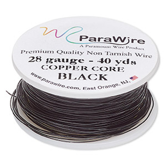 Wire, ParaWire™, black enamel copper, round, 28 gauge. Sold per 40-yard spool.