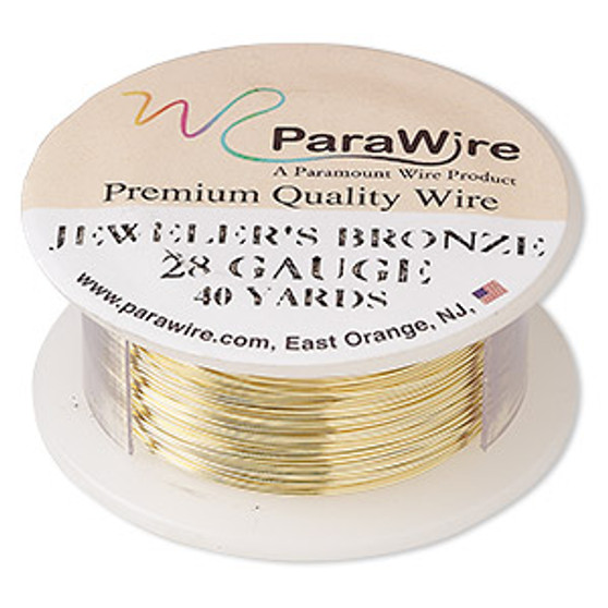 Wire, ParaWire™, brass, jeweler's bronze, round, 28 gauge. Sold per 40-yard spool.