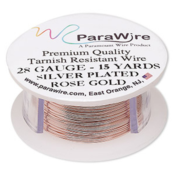 Wire, ParaWire™, rose gold-finished copper, round, 28 gauge. Sold per 15-yard spool.