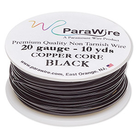 Wire, ParaWire™, black enamel copper, round, 20 gauge. Sold per 10-yard spool.