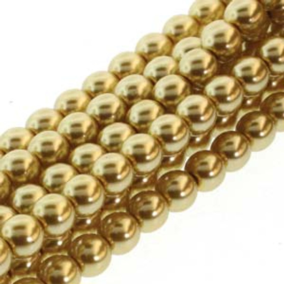 PRL06-70486 - 6mm - Preciosa Czech - Gold - Strand (75 beads) - Round Glass Pearl