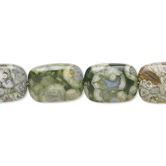 Bead, rhyolite (natural), light to dark, 14x10mm puffed rectangle, B grade, Mohs hardness 6-1/2 to 7. Sold per 15-1/2" to 16" strand.