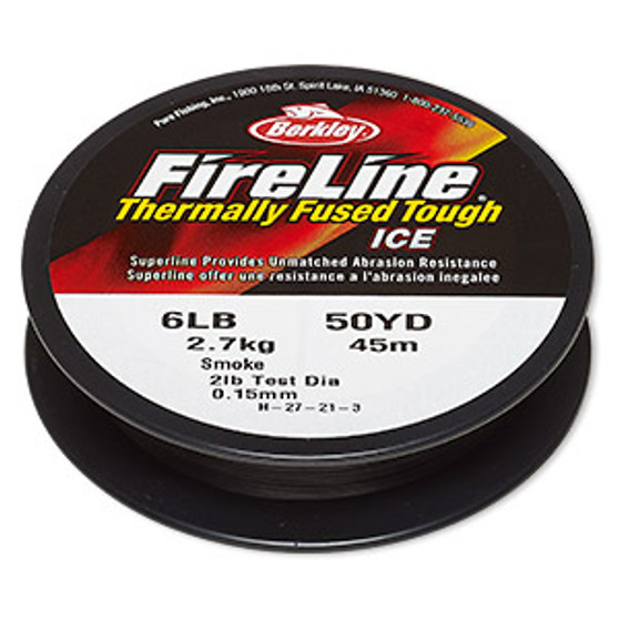 Thread, Berkley® FireLine®, high-modulus polyethylene, smoke, 0.15mm diameter, 6-pound test. Sold per 50-yard spool.