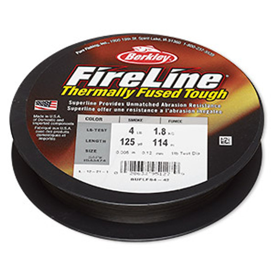 Thread, Berkley® FireLine®, high-modulus polyethylene, smoke, 0.12mm diameter, 4-pound test. Sold per 125-yard spool.