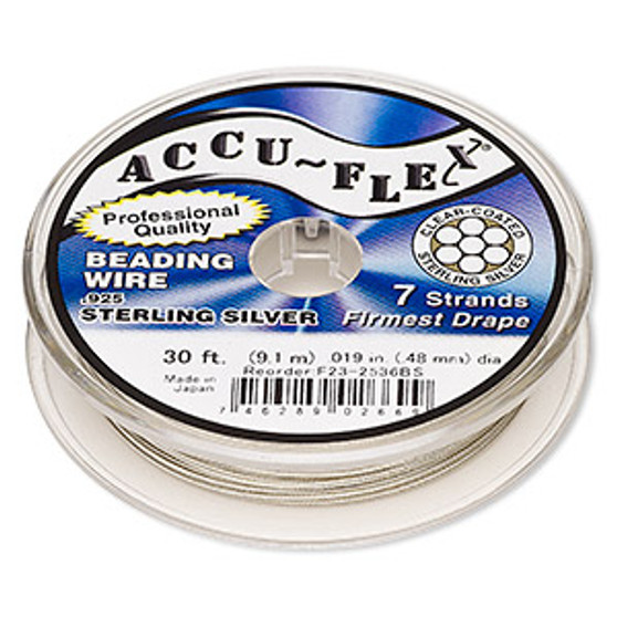 Beading wire, Accu-Flex®, nylon and .925 sterling silver, clear, 7 strand, 0.019-inch diameter. Sold per 30-foot spool.