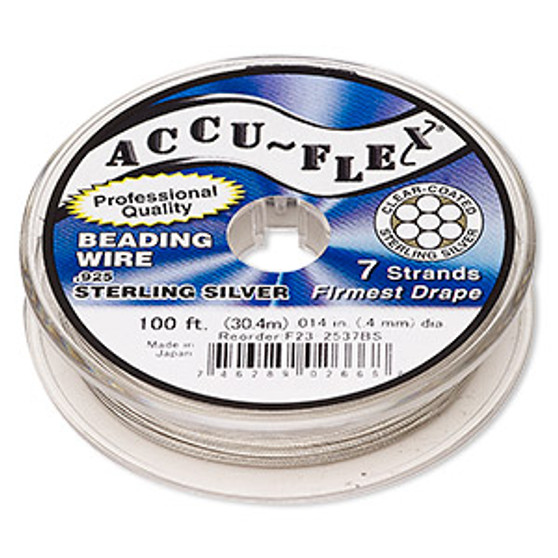 Beading wire, Accu-Flex®, nylon and .925 sterling silver, clear, 7 strand, 0.019-inch diameter. Sold per 100-foot spool.