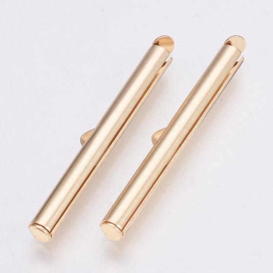 Brass Slide On End Clasp Tubes, Light Gold, 6x40x4mm, Inner Diameter: 3mm - 20 pack