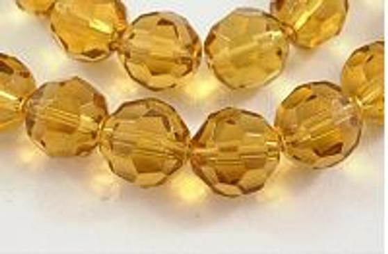 10mm Faceted Round Glass Bead Strand Lt Topaz (approx 33 beads) Limited Stock