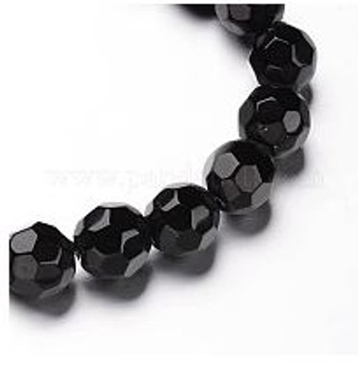 10mm Faceted Round Glass Bead Strand Black (approx 33 beads) Limited Stock