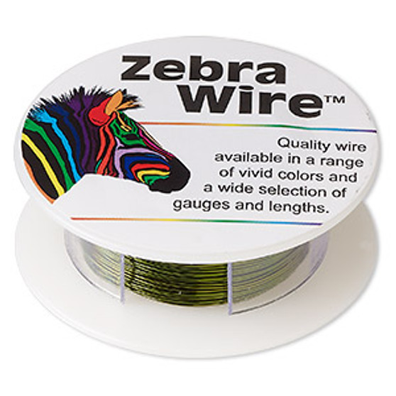 Wire, Zebra Wire™, color-coated copper, olive green, round, 26 gauge. Sold per 30-yard spool.