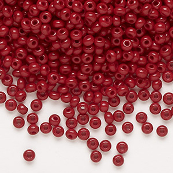 Seed bead, Preciosa Ornela, Czech glass, dk opaque red coral (93310), #8 rocaille. Sold per 50-gram pkg.