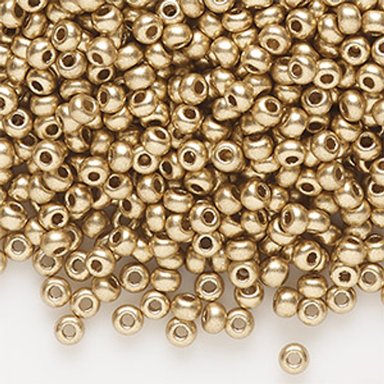 Seed bead, Preciosa Ornela, Czech glass, opaque metallic soft gold, #8 rocaille. Sold per 50-gram pkg.