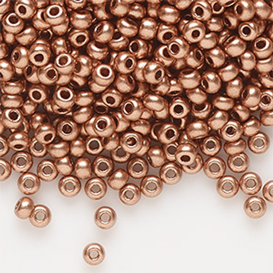 Seed bead, Preciosa Ornela, Czech glass, opaque metallic soft copper, #8 rocaille. Sold per 50-gram pkg.