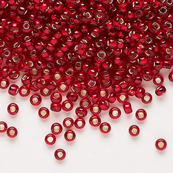 Seed bead, Preciosa Ornela, Czech glass, transparent silver-lined ruby, #8 rocaille with square hole. Sold per 500-gram pkg.