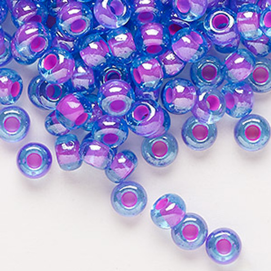 Seed bead, Preciosa Ornela, Czech glass, translucent pink-lined luster aquamarine, #2 rocaille. Sold per 50-gram pkg.