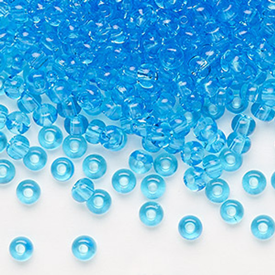 Seed bead, Preciosa Ornela, glass, transparent aquamarine, #6 rocaille. Sold per 50-gram pkg.