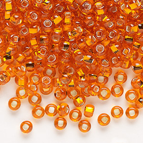 Seed bead, Preciosa Ornela, Czech glass, transparent silver-lined dark orange, #6 rocaille with square hole. Sold per 50-gram pkg.