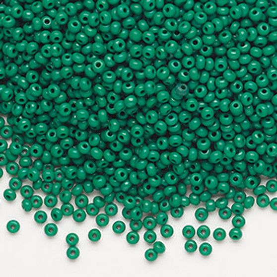 Seed bead, Preciosa Ornela, Czech glass, opaque dark green, #11 rocaille. Sold per 50-gram pkg.
