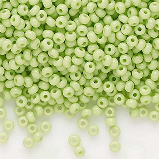 Seed bead, Preciosa Ornela, Czech glass, opaque pale green (53410), #11 rocaille. Sold per 50-gram pkg.