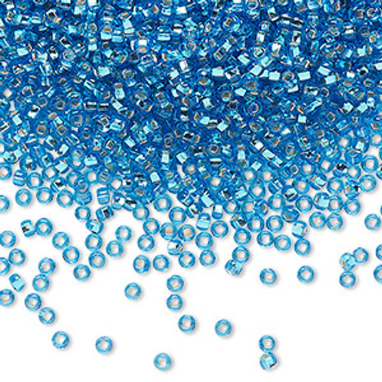 Seed bead, Preciosa Ornela, Czech glass, transparent silver-lined sea blue (67150), #11 rocaille with square hole. Sold per 50-gram pkg.