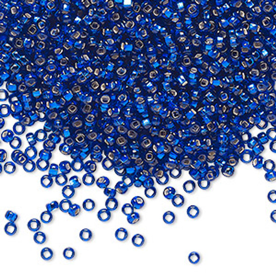 Seed bead, Preciosa Ornela, Czech glass, transparent silver-lined sapphire blue (67300), #11 rocaille with square hole. Sold per 50-gram pkg.