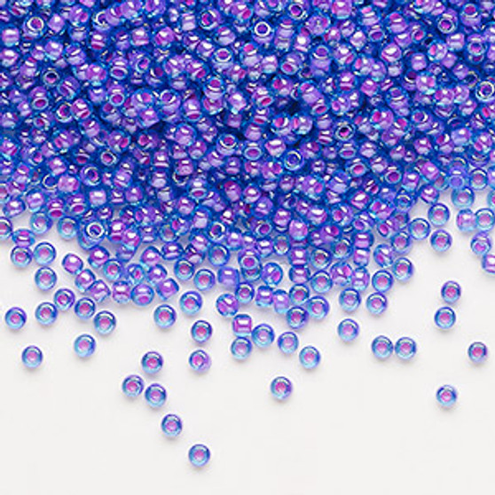 Seed bead, Preciosa Ornela, Czech glass, transparent pink-lined aquamarine luster (61016), #11 rocaille. Sold per 50-gram pkg.