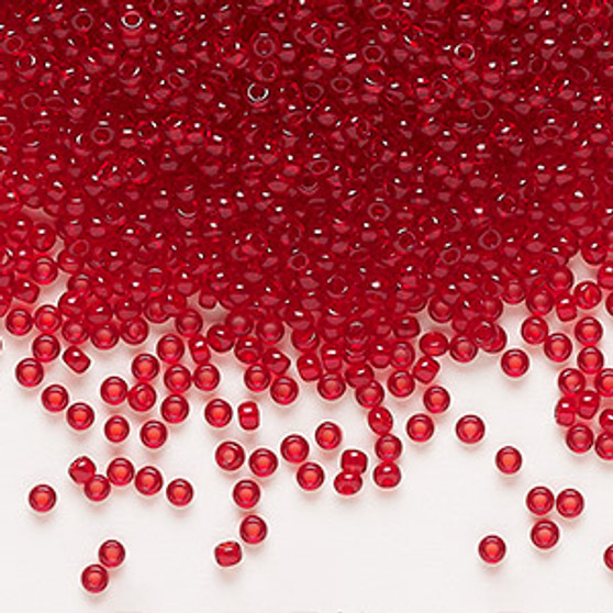 Seed bead, Preciosa Ornela, Czech glass, transparent ruby, #11 rocaille. Sold per 50-gram pkg.