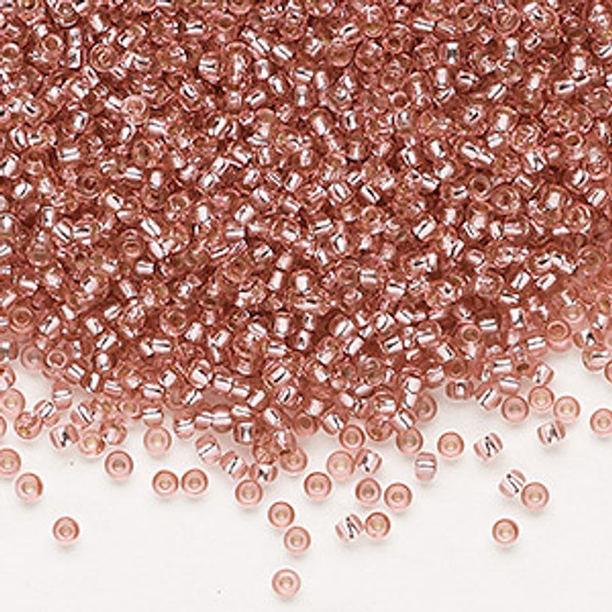 Seed bead, Preciosa Ornela, Czech glass, translucent silver-lined solgel dyed medium pink, #11 rocaille. Sold per 50-gram pkg.