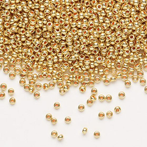 Seed bead, Preciosa Ornela, Czech glass, opaque metallic gold-dyed crystal clear, #11 rocaille. Sold per 50-gram pkg.