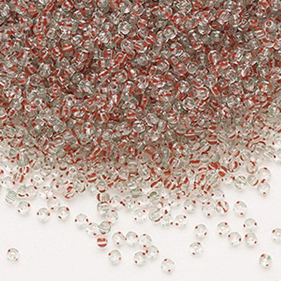 Seed bead, Preciosa Ornela, glass, transparent red / green / clear, #11 rocaille. Sold per 50-gram pkg.