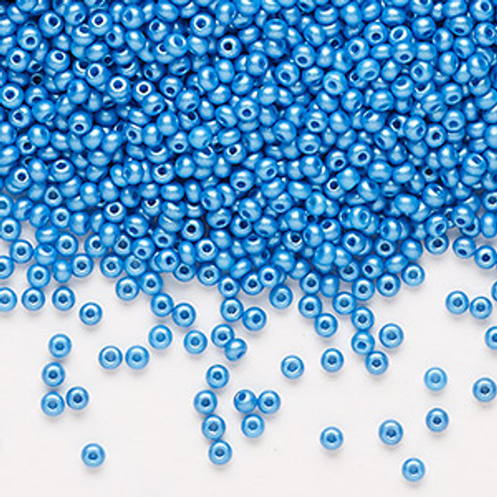 Seed bead, Preciosa Ornela, Czech glass, opaque chalkwhite PermaLux dyed sky blue, #11 rocaille. Sold per 50-gram pkg.